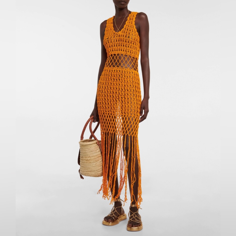 Orange Crochet Women Swim Coverup